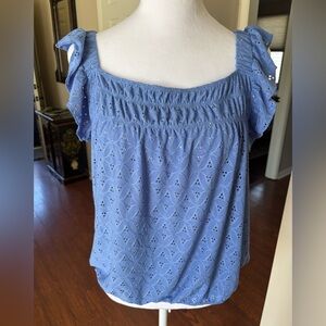 PerSeption Concept Light Blue Eyelet Smocked Tank XL